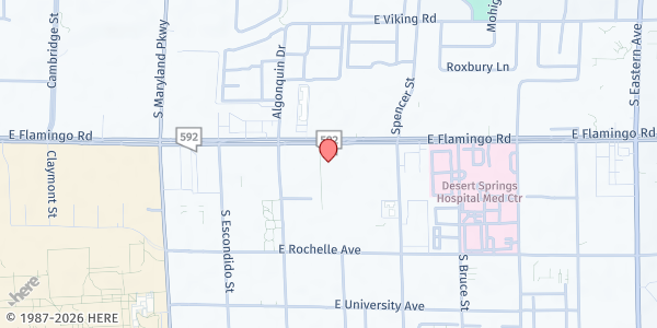 Map showing Iglesia Evangelica Casa de Dios at 1555 E Flamingo Rd d 153, Las Vegas, NV