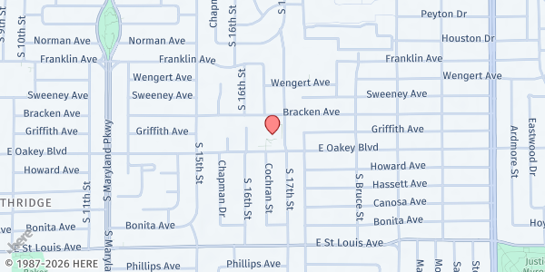 Map showing Innovations International Charter School of Nevada (Oakey) at 1600 E. Oakey Blvd., Las Vegas, NV