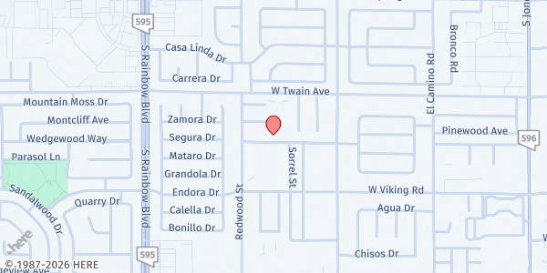 Map showing International Church of Las Vegas South Gate - South Gate Learning and Resource Center at 6620 W Katie Ave, Las Vegas, NV