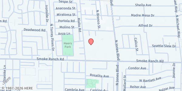 Map showing Life Change Outreach Center at Brinley Middle School at 2480 Maverick St., Las Vegas, NV