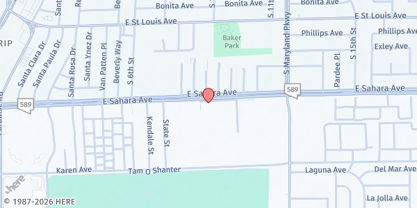 Map showing New Life Adult Day Health Care at 953 E. Sahara Ave., # A7, Las Vegas, NV