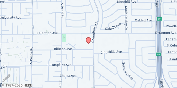 Map showing Paradise Seventh Day Adventist Church (S.D.A.) at 4575 S. Sandhill Rd., Las Vegas, NV