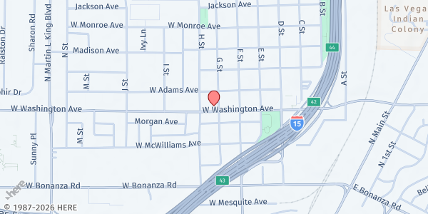 Map showing Reconciliation Apostolic Ministries at 911 G St., Las Vegas, NV