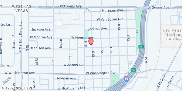 Map showing Second Baptist Church at 1208 E. St., Las Vegas, NV