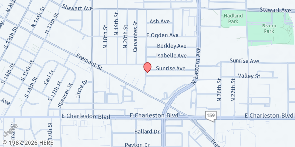 Map showing Share Village Las Vegas Community Food Pantry at 2100 Sunrise Ave, Las Vegas, NV