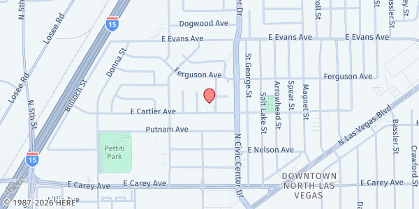 Map showing Calvary Southern Baptist Church at 1600 E Cartier Ave., North Las Vegas, NV