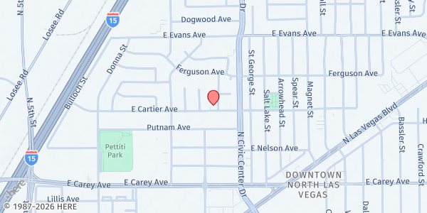 Map showing FISH Emergency Assistance at 1600 E Cartier Ave., North Las Vegas, NV