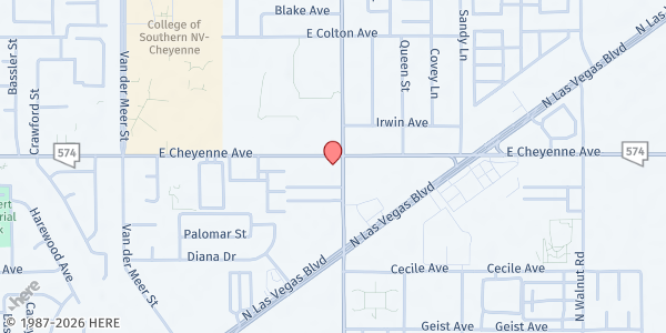 Map showing Frontier Southern Baptist Church at 3459 E Cheyenne Ave., North Las Vegas, NV