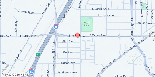 Map showing Full Gospel Temple of Jesus Christ at 817 E Carey Ave., North Las Vegas, NV