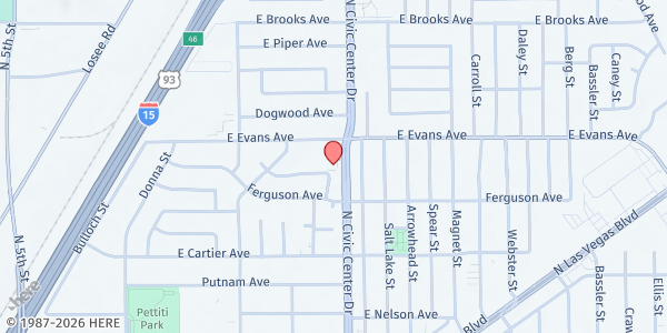 Map showing Iglesia Evangelica Nueva Jerusalen at 2727 Civic Center Dr. N, North Las Vegas, NV