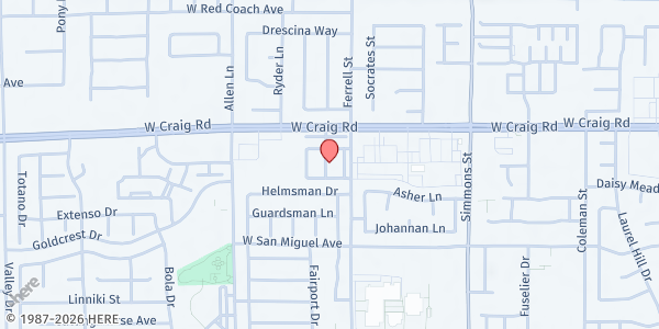 Map showing No Greater Love Worship Center at 3355 W. Craig Rd., North Las Vegas, NV