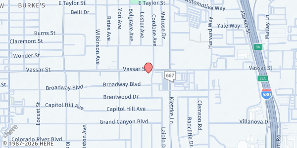 Map showing Black Wall Street - Reno at 1301 Cordone Ave Suite LL40, Reno, NV
