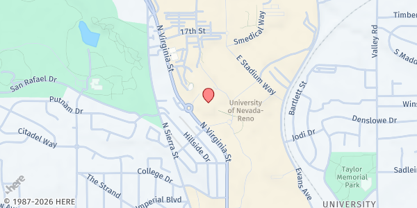 Map showing Board of Regents - University of Nevada, Reno at 1664 N. Virginia St., Reno, NV