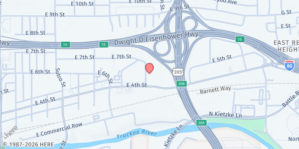 Map showing CARES Campus at 1800 Threlkel St., Reno, NV