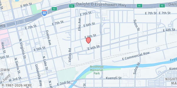 Map showing Catholic Charities Eureka Ave Pantry at 435 Eureka Ave, Reno, NV