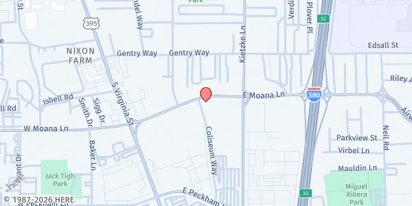 Map showing Catholic Charities - Moana Food Pantry at 480 E. Moana Lane, Reno, NV