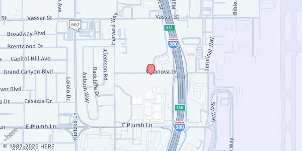 Map showing Central Reno Family Resource Center at Earl Wooster High School at 1950 Villanova Dr., Reno, NV
