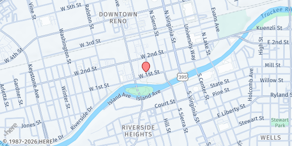 Map showing First United Methodist Church at 209 W 1st St., Reno, NV