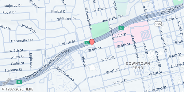 Map showing Girl Scouts of Sierra Nevada - Reno at 605 Washington St, Reno, NV