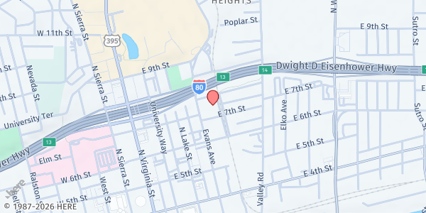 Map showing Metropolitan Gardens Apts at 325 E 7th St, Reno, NV