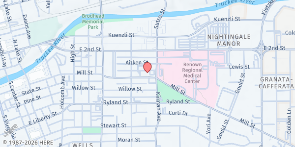 Map showing Mill Street Care Center at 855 Mill St, Reno, NV