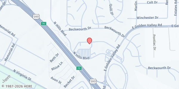 Map showing North Valleys Library at 1075 North Hills Boulevard, Reno, NV