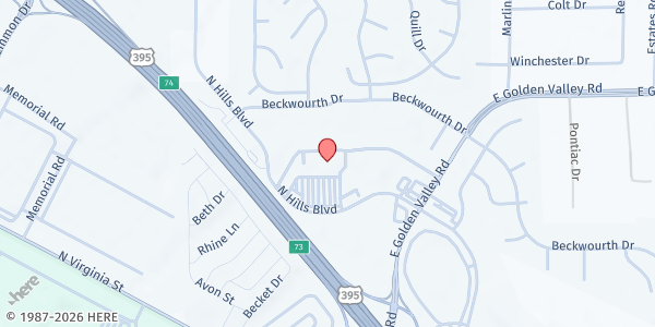 Map showing North Valleys Library School Break Meals at 1075 North Hills Boulevard, Reno, NV