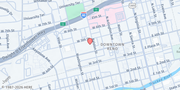 Map showing Northern Nevada HOPES - Main Office at 580 W. 5th St, Reno, NV