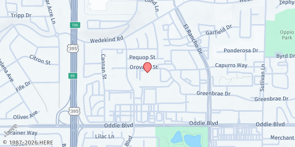 Map showing Note-Able Music Therapy at 2590 Orovada St, Reno, NV