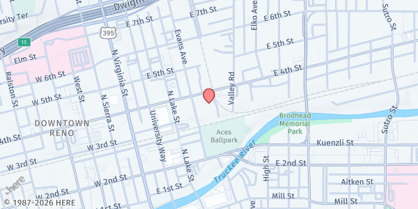 Map showing Reno-Sparks Gospel Mission at 355 Record St., Reno, NV