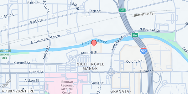 Map showing Reno Sparks Indian Colony: 3 Nations Wellness Center at 1715 Kuenzli Street, Reno, NV