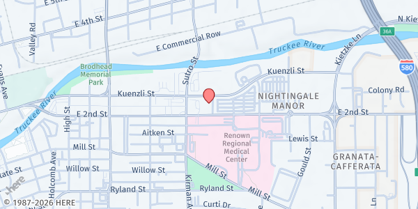 Map showing Renown Health Food Pantry at 1095 E 2nd St, Reno, NV