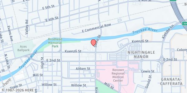 Map showing River Place Senior Apartment Homes at 895 Kuenzli St., Reno, NV