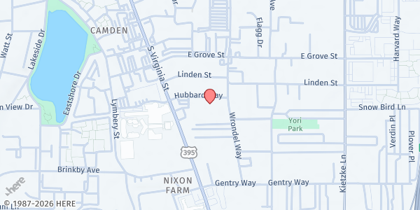 Map showing St. Francis of Assisi Food Pantry at 160 Hubbard Way, Reno, NV