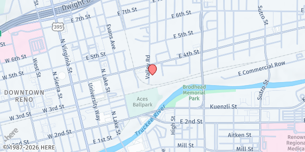Map showing St. Vincent's Food Pantry at 500 E. Fourth Street, Reno, NV