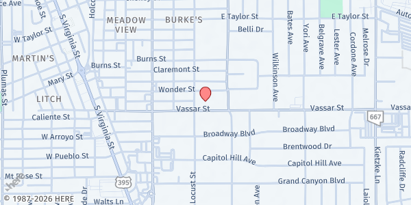 Map showing Veterans Memorial Elementary School at 1200 Locus St., Reno, NV