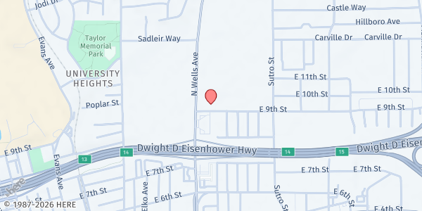 Map showing Washoe County Health District - Mobile Harvest at 1001 E 9th Street, Reno, NV