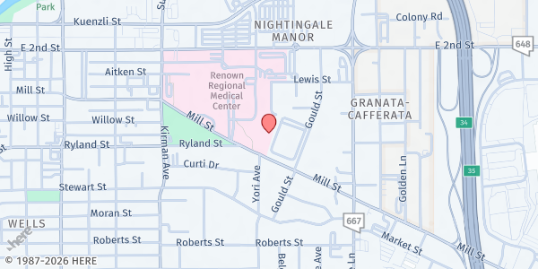 Map showing Washoe-Mill Apartments at 1375 Mill St., Reno, NV