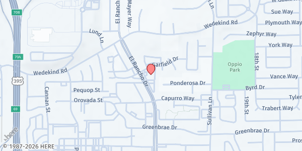Map showing Crosswinds Church at 2100 El Rancho Dr., Sparks, NV