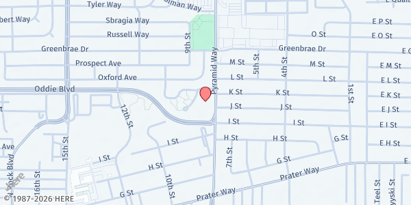 Map showing Sparks 1st United Methodist church at 1231 Pyramid Way, Sparks, NV