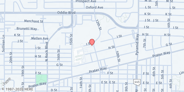 Map showing Sparks Family Resource Center at 921 12th St, Sparks, NV