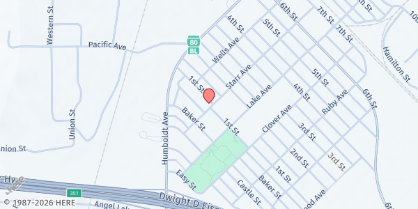 Map showing Silver Sage Senior Center and food pantry at 213 1st Street, Wells, NV
