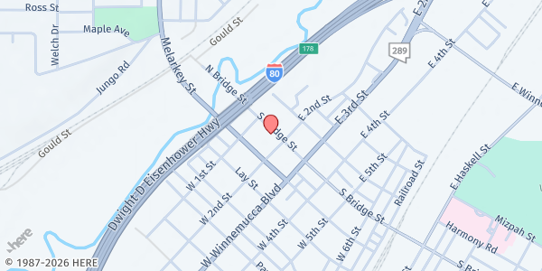 Map showing Winnemucca Food Bank at 150 S Bridge St., Winnemucca, NV