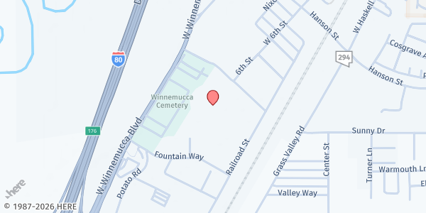 Map showing Winnemucca Sports Complex at 1600 Barker Way, Winnemucca, NV