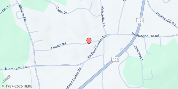 Map showing Bedford Community Food Pantry at 4 Church Rd, Bedford, NH