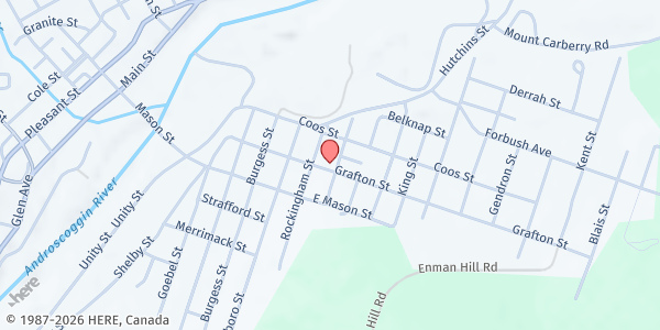 Map showing Community Bible Church - Bread of Life Food Pantry at 593 Sullivan St., Berlin, NH