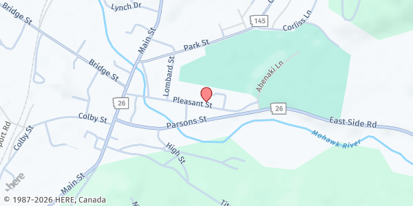 Map showing Area Churches Working Together Community Meals at 28 Bridge St., Colebrook, NH