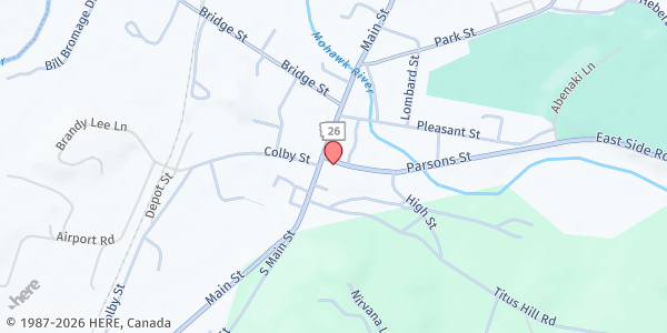 Map showing Colebrook Area Food Pantry at 16 Hill Ave., Colebrook, NH