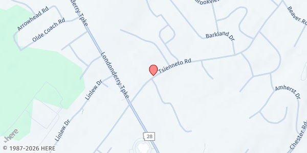 Map showing The Upper Room - Food Distribution Center at 36 Tsienneto Rd, Derry, NH