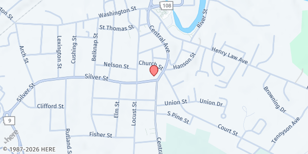 Map showing Dover Food Pantry at 1 Silver St., Dover, NH